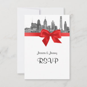 Philadelphia Skyline Etch BW Red UAWG Menu RSVP Karte