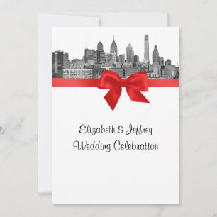 Philadelphia Skyline Etch BW Red V Wedding Einladung