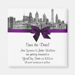 Philadelphia Skyline Etch BW Save the Date Lila Magnet