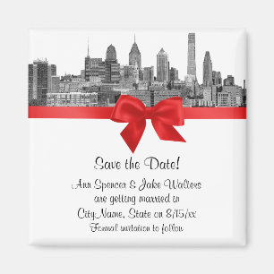 Philadelphia Skyline Etch BW Save the Date rot Magnet