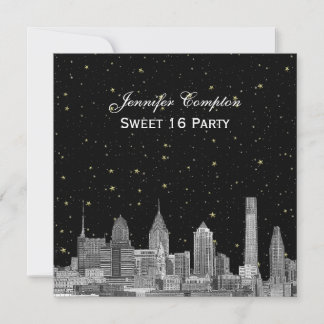 Philadelphia Skyline Etch Starry DIY SQ Sweet 16 Einladung