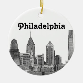Philadelphia Skyline Etched Keramik Ornament