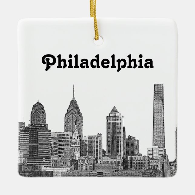 Philadelphia Skyline Etched Keramikornament (Vorderseite)