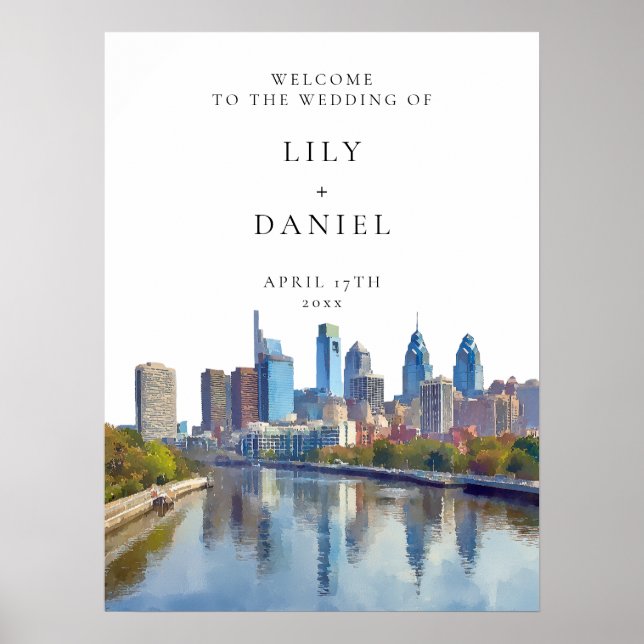 Philadelphia Skyline Hochzeits-Willkommensschild Poster (Vorne)