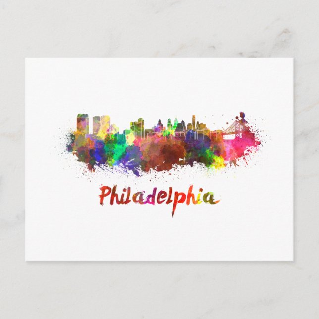 Philadelphia-Skyline in Aquarellfarbe Postkarte (Vorderseite)