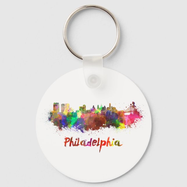 Philadelphia-Skyline in Aquarellfarbe Schlüsselanhänger (Vorderseite)