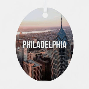 Philadelphia Skyline Luftbild Typography Urban Ornament Aus Metall