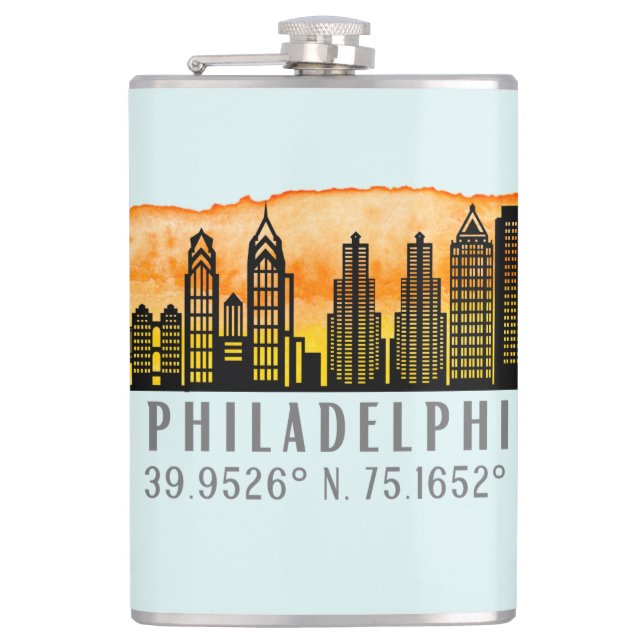 Philadelphia Skyline Map Coordinates  Flachmann (Vorderseite)