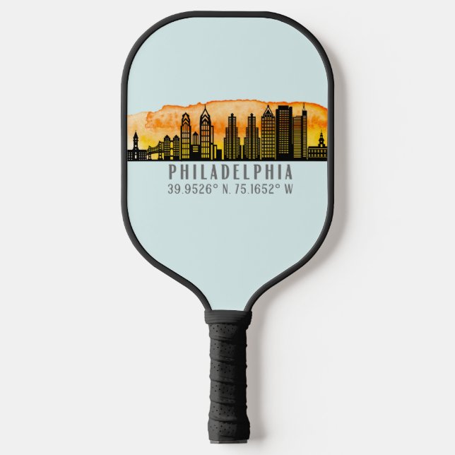 Philadelphia Skyline Map Koordinaten Pickleball Schläger (Vorderseite)