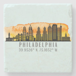 Philadelphia Skyline Map Koordinaten Steinuntersetzer