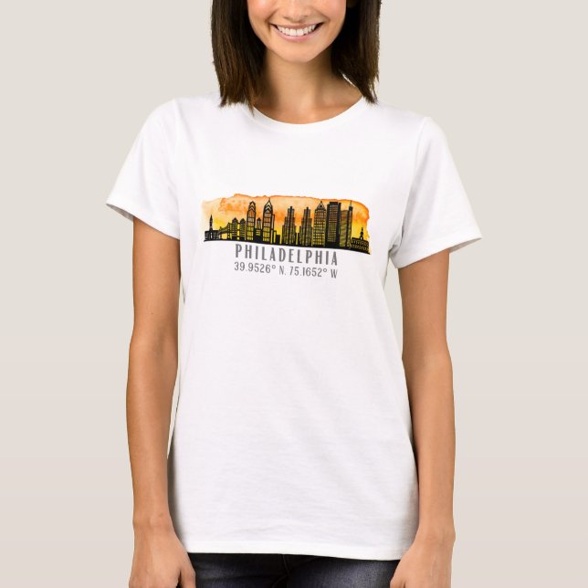Philadelphia Skyline Map Koordinaten T-Shirt (Vorderseite)