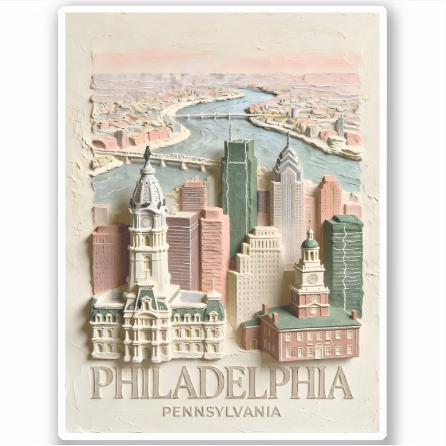 Philadelphia Skyline Modern Textured Cityscape Aufkleber (Vorderseite)