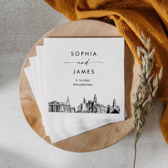 Philadelphia Skyline Moderner Hochzeitscocktail Serviette (Von Creator hochgeladen)