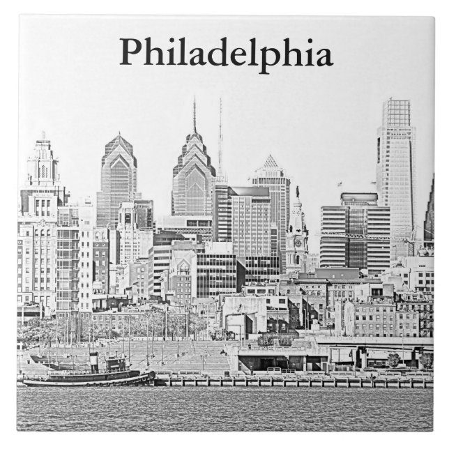 Philadelphia-Skyline-Skizze-Fliese Fliese (Vorderseite)