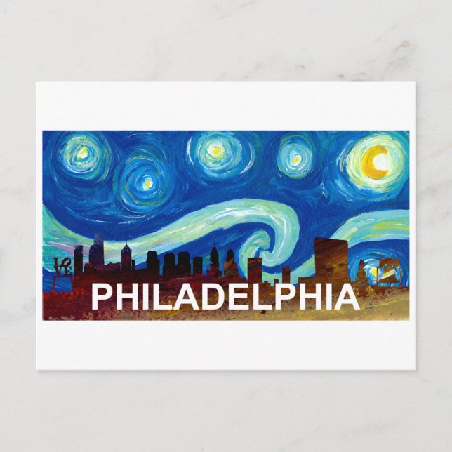 Philadelphia Skyline Starry Night Van Gogh Insp. Postkarte (Vorderseite)