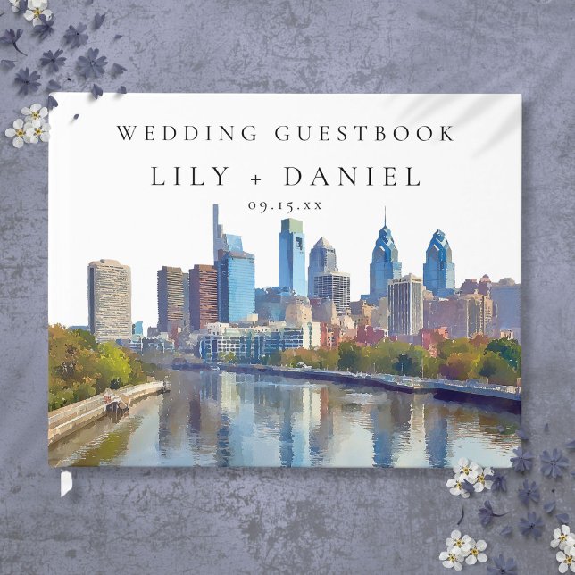 Philadelphia Skyline Watercolor Wedding Gästebuch (Philadelphia Skyline Watercolor Wedding Guest Book)