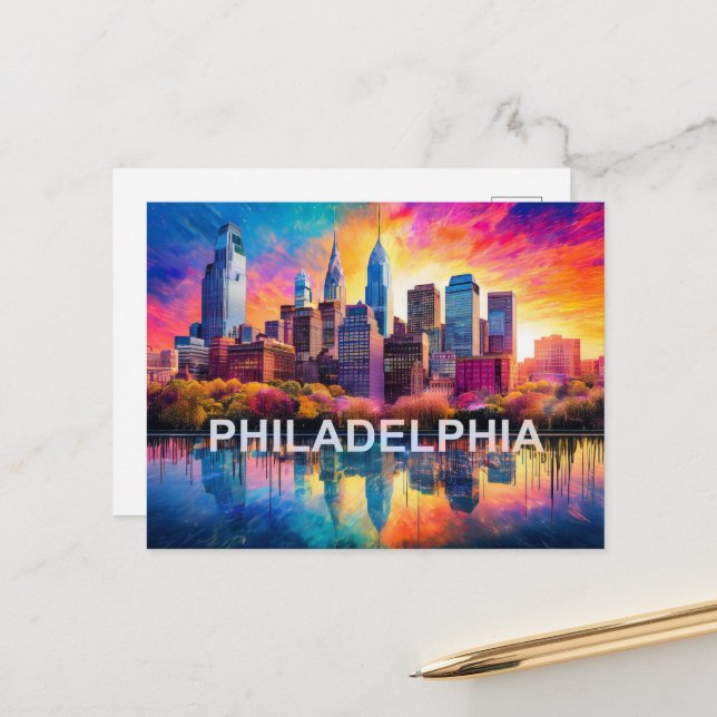 Philadelphia Stadt der Brüderlichen Liebe Postkarte (Vorderseite/Rückseite Beispiel)