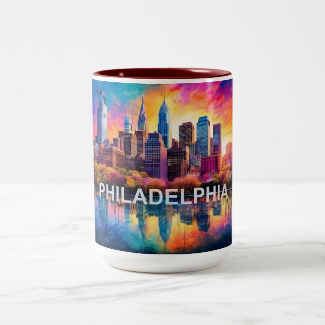 Philadelphia Stadt der Brüderlichen Liebe Zweifarbige Tasse (Mittel)