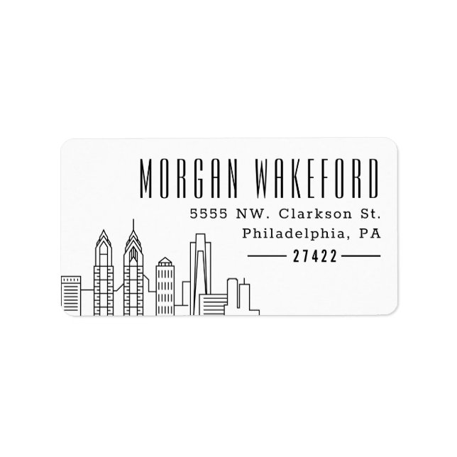 Philadelphia stylisierte Skyline Large Address Lab Adressaufkleber (Vorne)