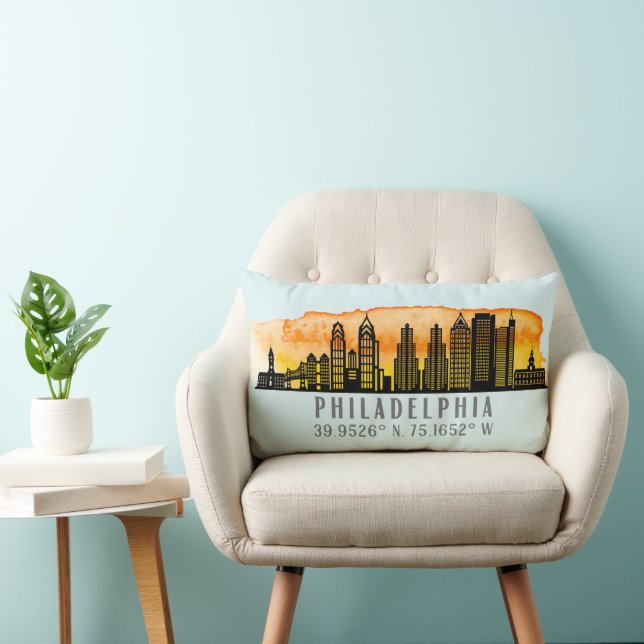 Philadelphia Sunset Skyline Map Koordinaten Lendenkissen (Stuhl )