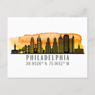 Philadelphia Sunset Skyline Map Koordinaten Postkarte