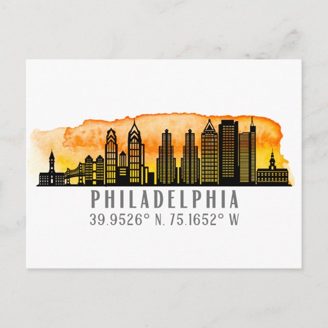 Philadelphia Sunset Skyline Map Koordinaten Postkarte (Vorderseite)