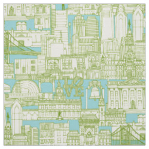 Philadelphia Toile Aqua Olive Stoff