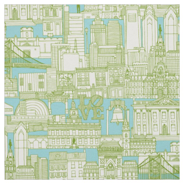 Philadelphia Toile Aqua Olive Stoff (Muster)