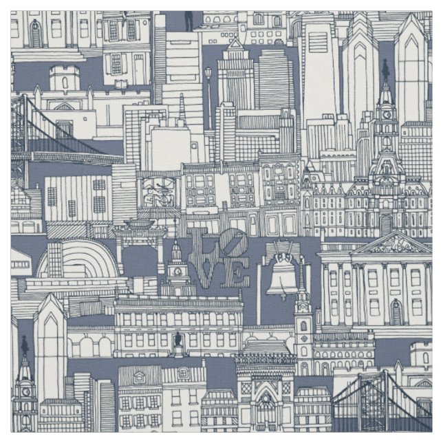 Philadelphia Toile Blau Indigo Stoff (Muster)