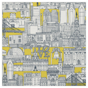 Philadelphia Toile gelb Indigo Stoff