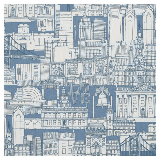 Philadelphia Toile Kobalt-Denim Stoff (Muster)