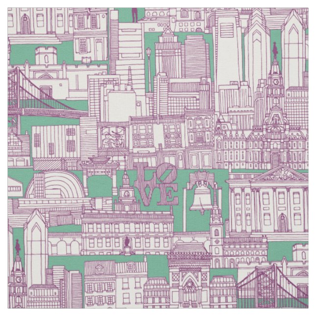Philadelphia-Toile violette Pfefferminze Stoff (Muster)