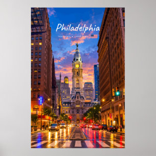 Philadelphia, USA - Rathaus Twilight Skyline Poster