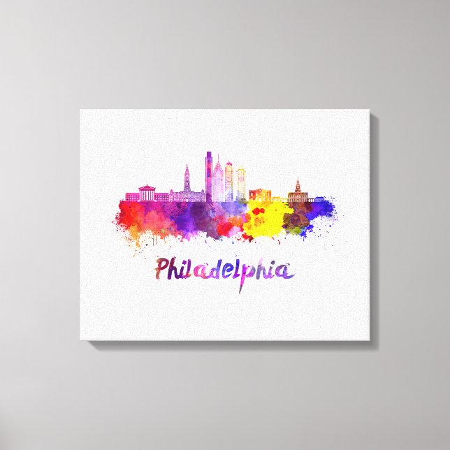 Philadelphia V2 skyline im Watercolor Leinwanddruck (Vorderseite)