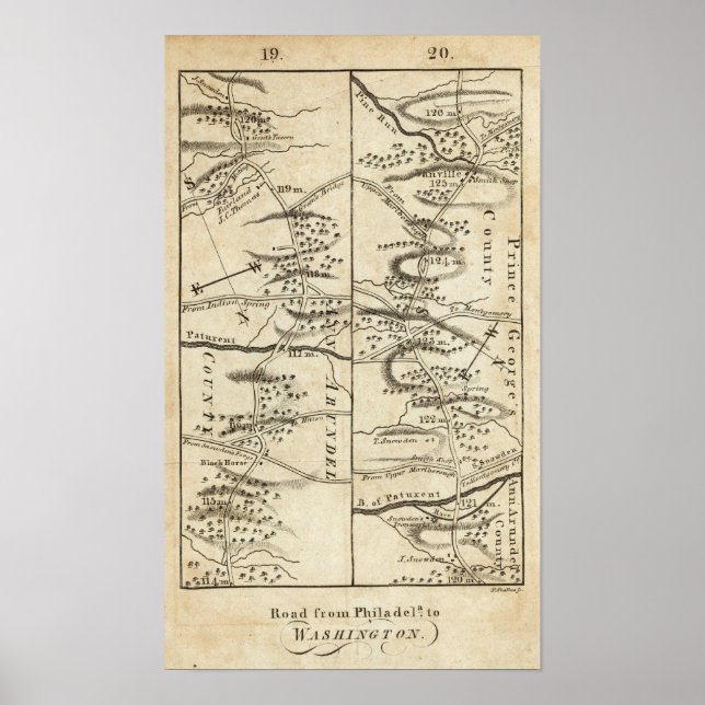 Philadelphia - Washington Road Map Poster (Vorne)