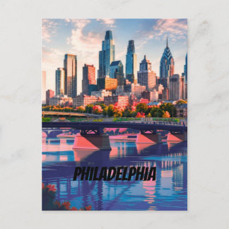 Philadelphia Wasserfarbe Stadtansicht Kunst Druck Feiertagspostkarte