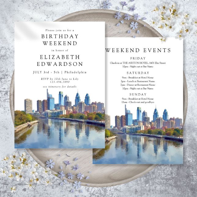 Philadelphia Watercolor Birthday Weekend Einladung (Philadelphia Watercolor Birthday Weekend Invitation)