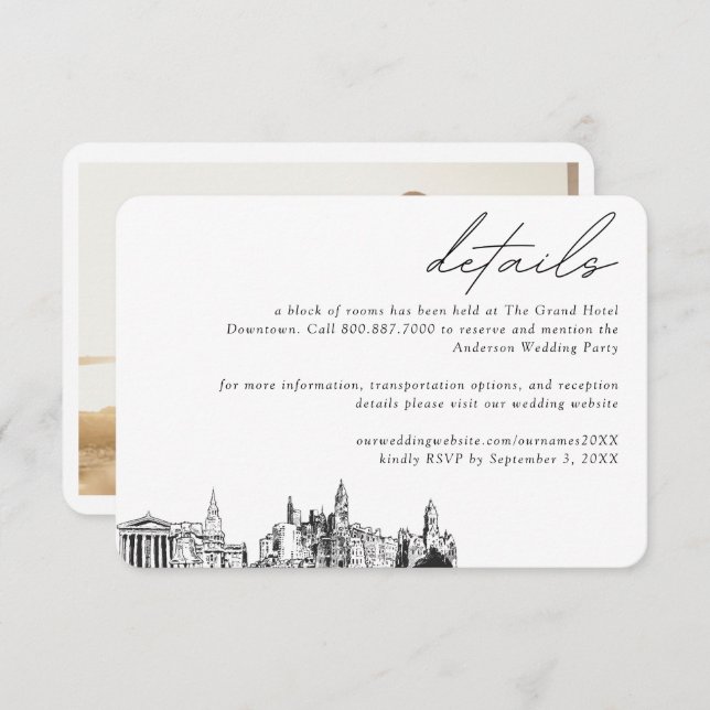 Philadelphia Wedding Hotel Zimmerblockdetails Begleitkarte (Vorne/Hinten)