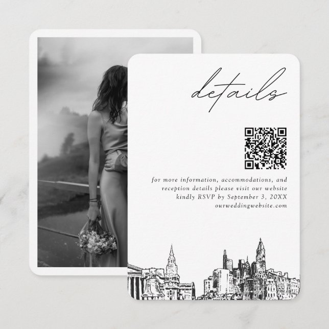 Philadelphia Wedding Modern Details QR Code Begleitkarte (Vorne/Hinten)