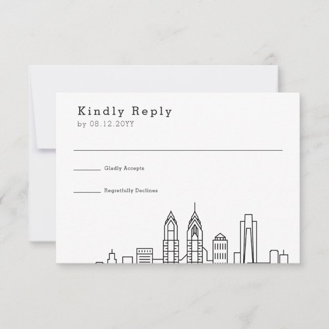 Philadelphia Wedding | Stilisierte Skyline-UAWG RSVP Karte (Vorderseite)