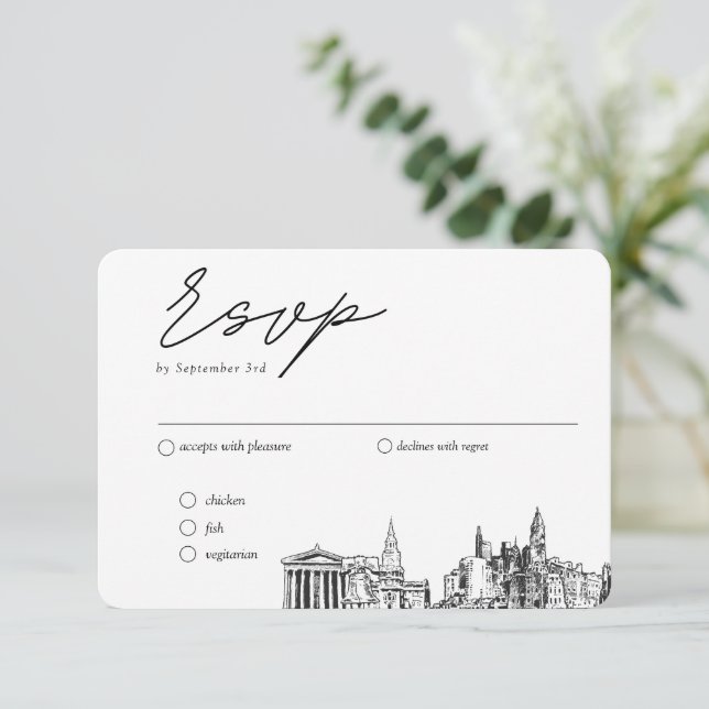 Philadelphia Wedding Traditionelle UAWG Meal Optio Begleitkarte (Stehend Vorderseite)