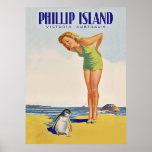 Philip Insel, Australien, Mädchen mit Pinguin Poster