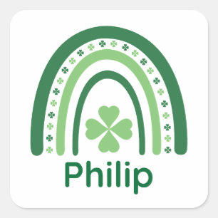 Philip Name Clover Boho Regenbogen Quadratischer Aufkleber