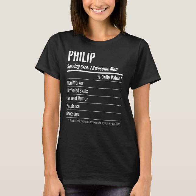 Philip Serving Size Nutrition Label Kalorien T-Shirt (Vorderseite)
