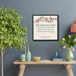 Philipper 2:3 Birds & Blossoms Familien-Schrift Poster
