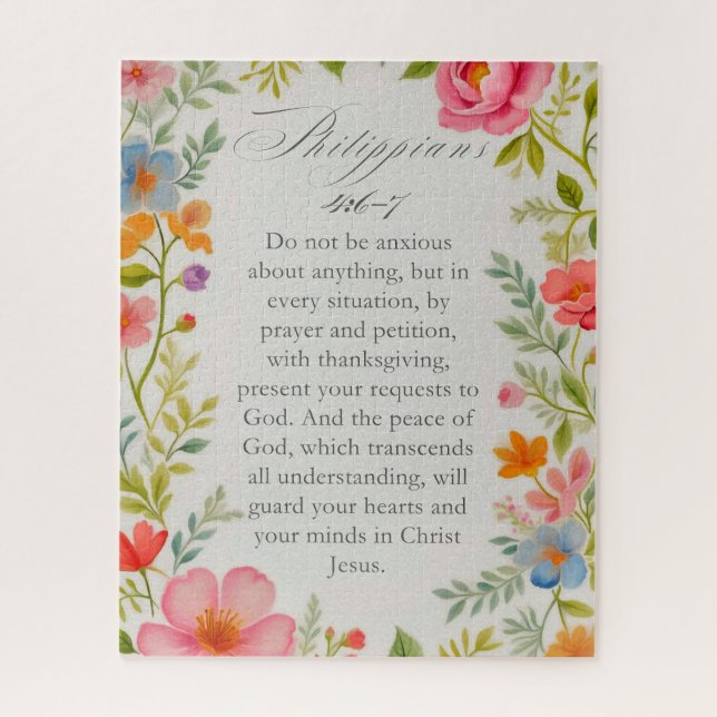Philipper 4:6–7 Bibelvers Floral Wasserfarbe  Puzzle (Vertikal)