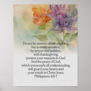 Philipper 4:6-7 Bibelvers Wasserfarbe Floral Poster