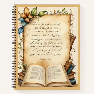 Philipper 4:6-7 Christliches Bibelvers-Kunstwerk Notizbuch