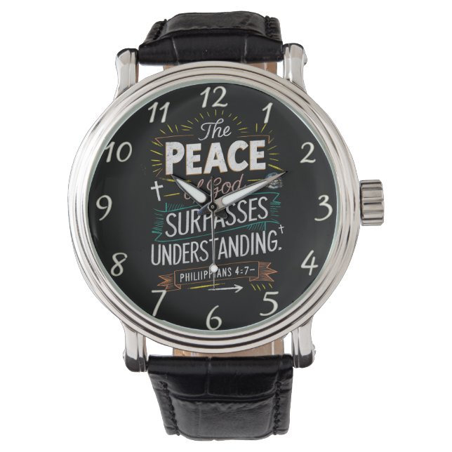 Philipper 4:7 Frieden Verständnis Glaube Armbanduhr (Vorderseite)