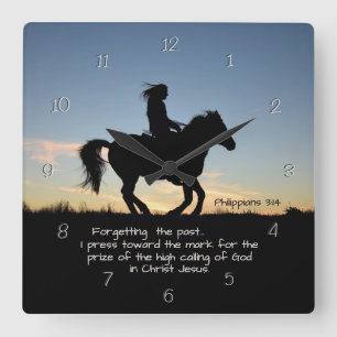 Philippians 3:13-14 I press toward the mark, Horse Quadratische Wanduhr